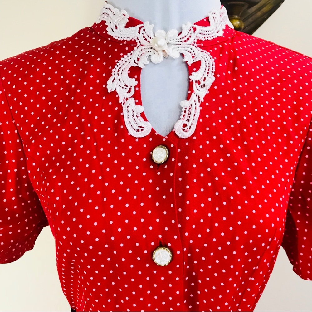 Vintage Retro 50s 60’s Shirtdress Red Polka Dot 14 - Picture 2 of 8